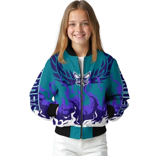 custom charlotte hornets winged blaze teal white bomber jacket top rated