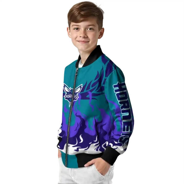 custom charlotte hornets winged blaze teal white bomber jacket trendy