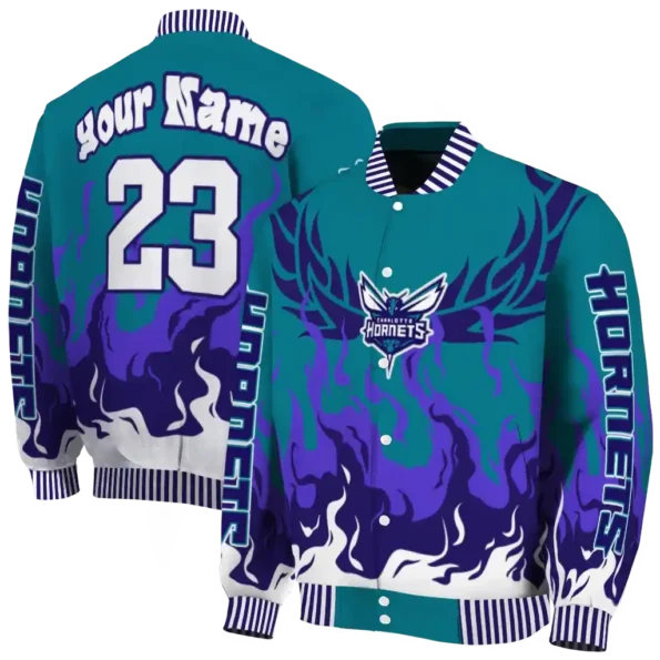 custom charlotte hornets winged blaze teal white varsity jacket fashion forward.webp