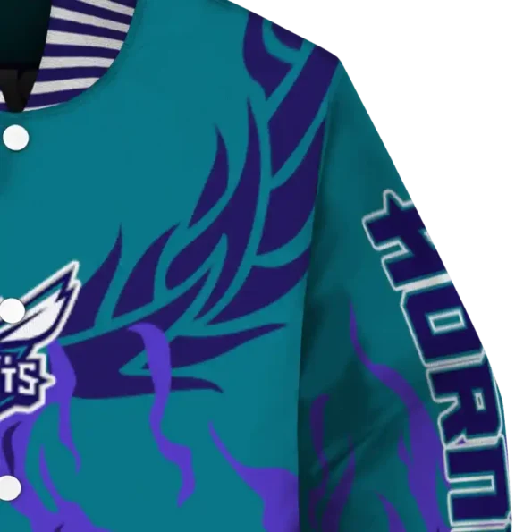 custom charlotte hornets winged blaze teal white varsity jacket premium grade.webp