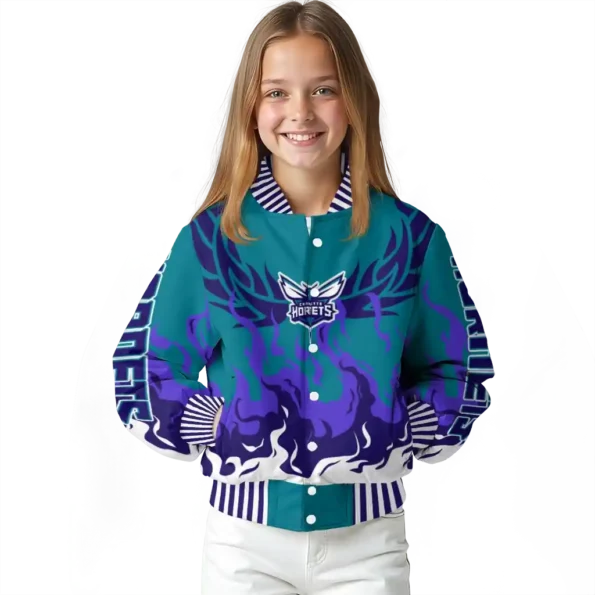 custom charlotte hornets winged blaze teal white varsity jacket top rated.webp