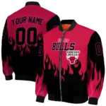 custom chicago bulls flame border red black bomber jacket best selling