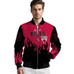 custom chicago bulls flame border red black bomber jacket best selling