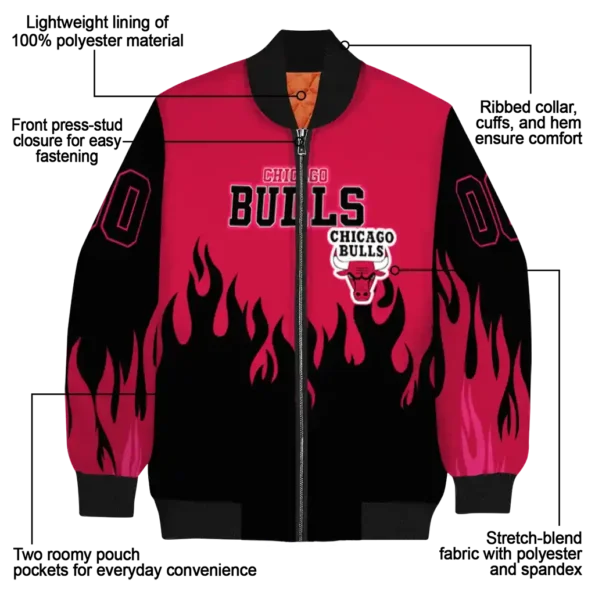 custom chicago bulls flame border red black bomber jacket new arrival