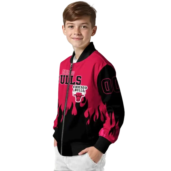custom chicago bulls flame border red black bomber jacket trendy