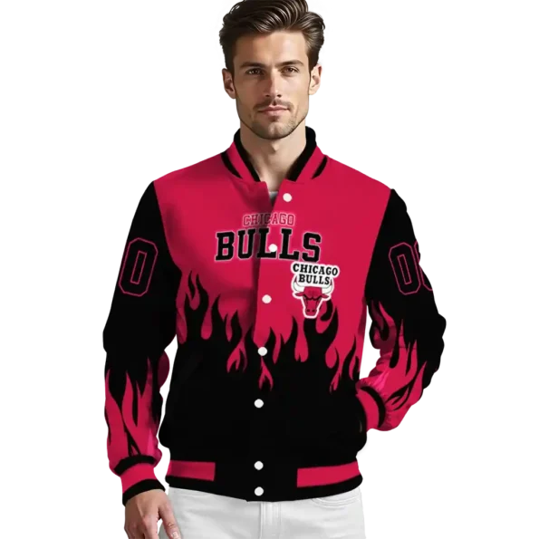custom chicago bulls flame border red black varsity jacket high quality.webp