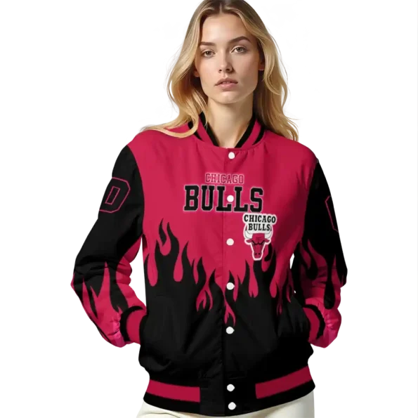 custom chicago bulls flame border red black varsity jacket latest model.webp
