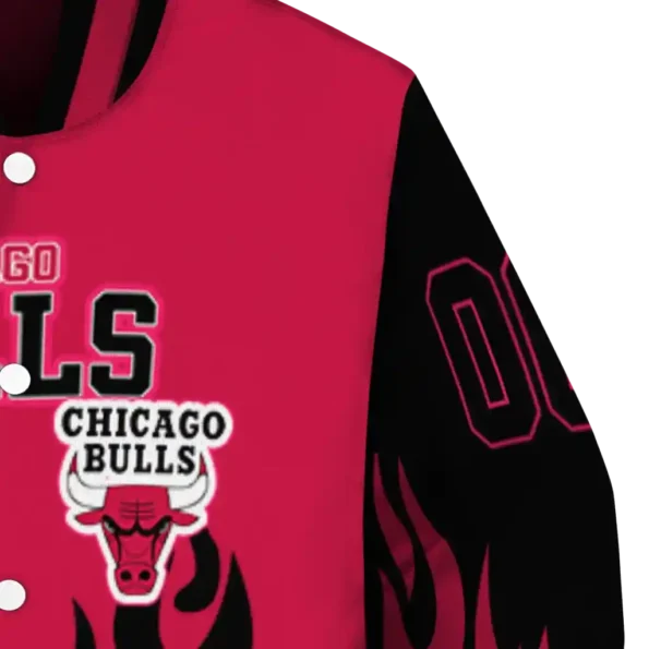 custom chicago bulls flame border red black varsity jacket premium grade.webp