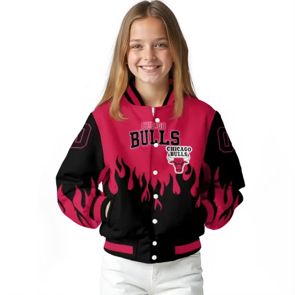 custom chicago bulls flame border red black varsity jacket top rated.webp