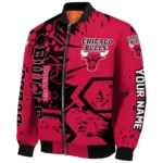 custom chicago bulls hexagon cluster red black bomber jacket best selling