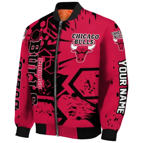custom chicago bulls hexagon cluster red black bomber jacket best selling
