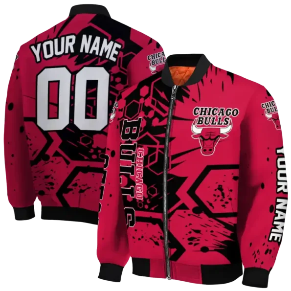custom chicago bulls hexagon cluster red black bomber jacket fashion forward