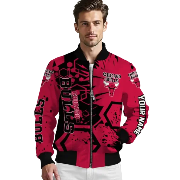 custom chicago bulls hexagon cluster red black bomber jacket high quality