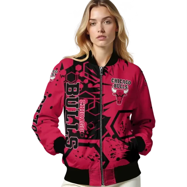 custom chicago bulls hexagon cluster red black bomber jacket latest model