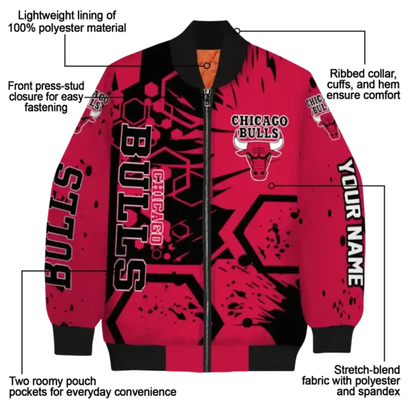 custom chicago bulls hexagon cluster red black bomber jacket new arrival