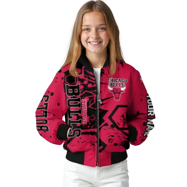 custom chicago bulls hexagon cluster red black bomber jacket top rated