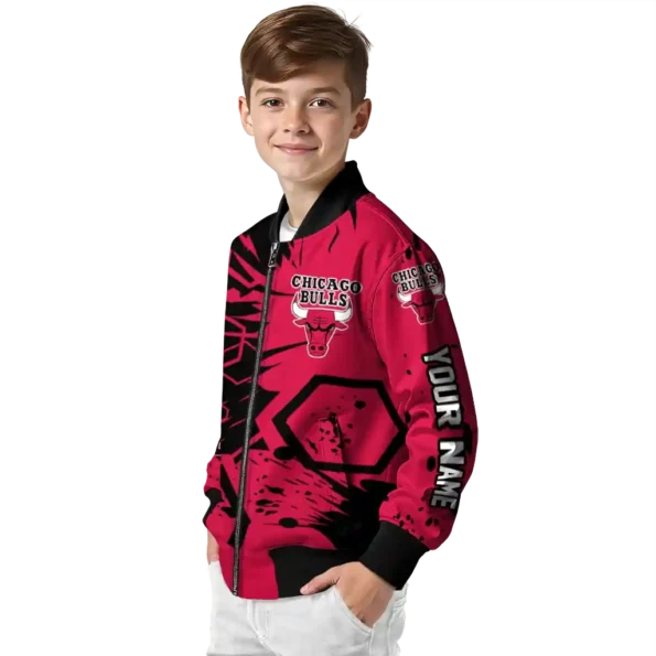 custom chicago bulls hexagon cluster red black bomber jacket trendy