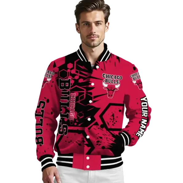 custom chicago bulls hexagon cluster red black varsity jacket high quality.webp