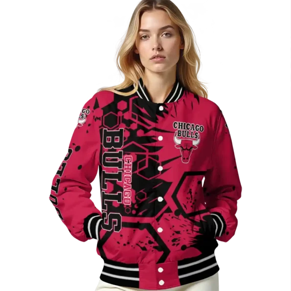 custom chicago bulls hexagon cluster red black varsity jacket latest model.webp