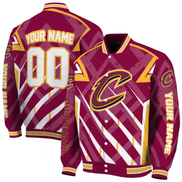 custom cleveland cavaliers chevron angles wine varsity jacket fashion forward.webp
