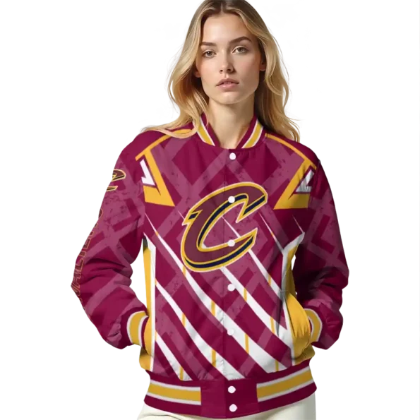 custom cleveland cavaliers chevron angles wine varsity jacket latest model.webp