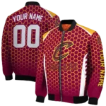 custom cleveland cavaliers hexagon grid wine bomber jacket best selling