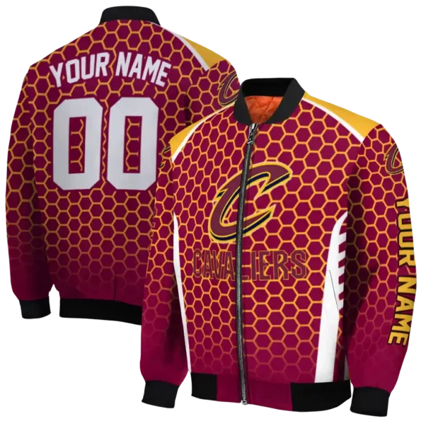 custom cleveland cavaliers hexagon grid wine bomber jacket fashion forward