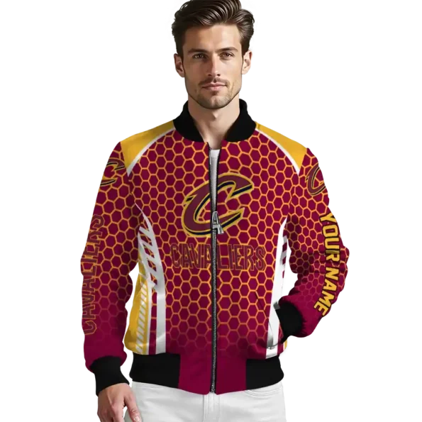 custom cleveland cavaliers hexagon grid wine bomber jacket high quality