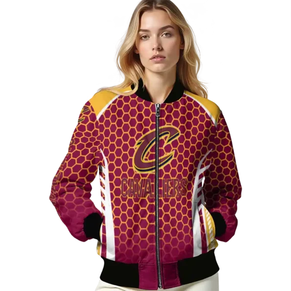 custom cleveland cavaliers hexagon grid wine bomber jacket latest model