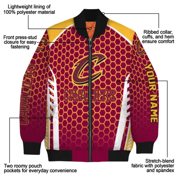 custom cleveland cavaliers hexagon grid wine bomber jacket new arrival
