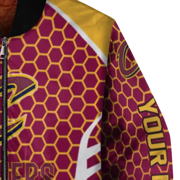 custom cleveland cavaliers hexagon grid wine bomber jacket premium grade