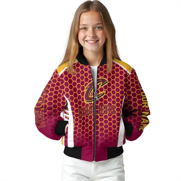 custom cleveland cavaliers hexagon grid wine bomber jacket top rated