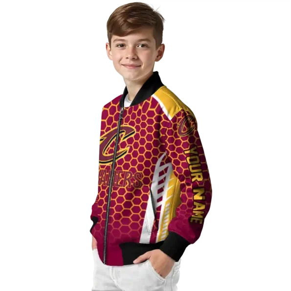 custom cleveland cavaliers hexagon grid wine bomber jacket trendy