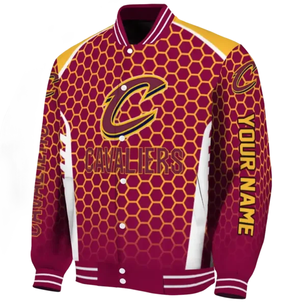 custom cleveland cavaliers hexagon grid wine varsity jacket best selling.webp