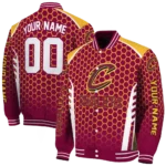 custom cleveland cavaliers hexagon grid wine varsity jacket best selling.webp