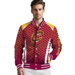 custom cleveland cavaliers hexagon grid wine varsity jacket best selling.webp