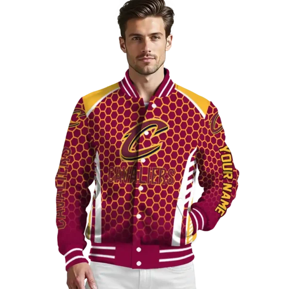 custom cleveland cavaliers hexagon grid wine varsity jacket high quality.webp
