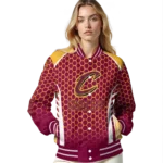 custom cleveland cavaliers hexagon grid wine varsity jacket best selling.webp