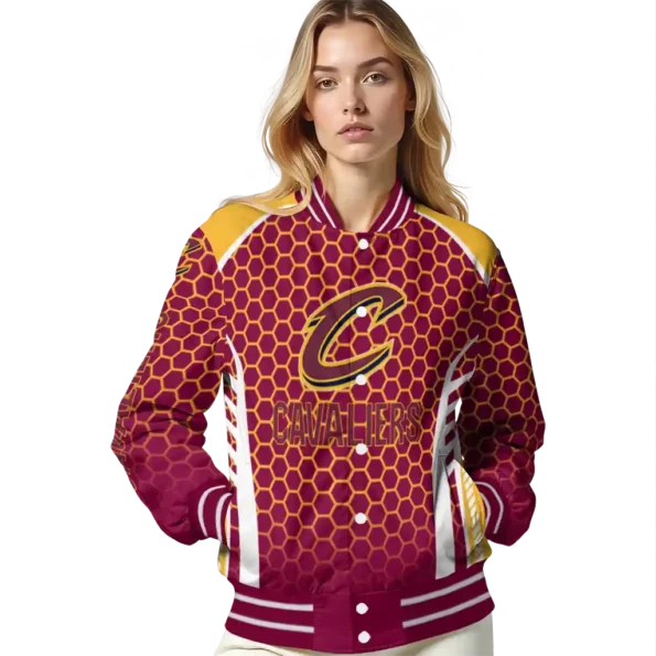 custom cleveland cavaliers hexagon grid wine varsity jacket latest model.webp