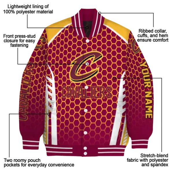 custom cleveland cavaliers hexagon grid wine varsity jacket new arrival.webp