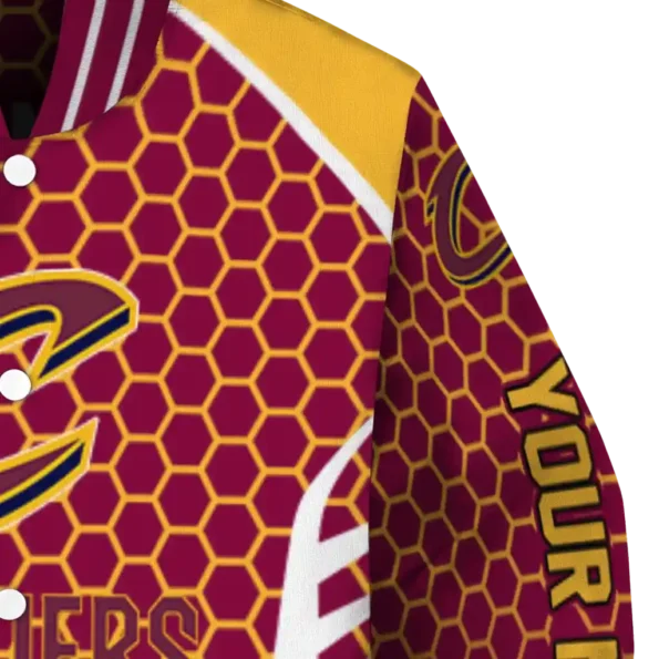 custom cleveland cavaliers hexagon grid wine varsity jacket premium grade.webp
