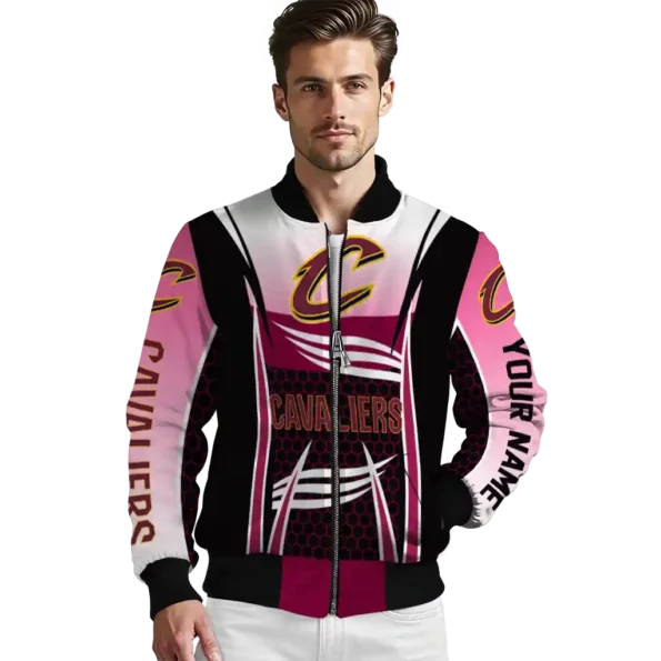 custom cleveland cavaliers mesh effect wine black bomber jacket high quality