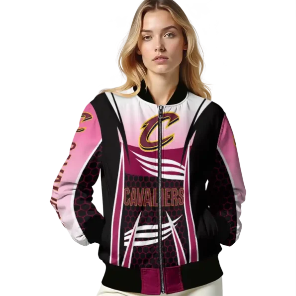 custom cleveland cavaliers mesh effect wine black bomber jacket latest model