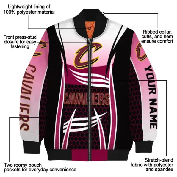 custom cleveland cavaliers mesh effect wine black bomber jacket new arrival