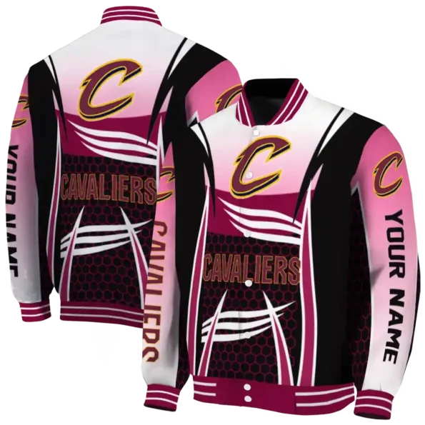 custom cleveland cavaliers mesh effect wine black varsity jacket fashion forward.webp