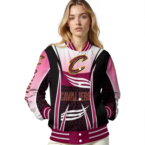 custom cleveland cavaliers mesh effect wine black varsity jacket latest model.webp