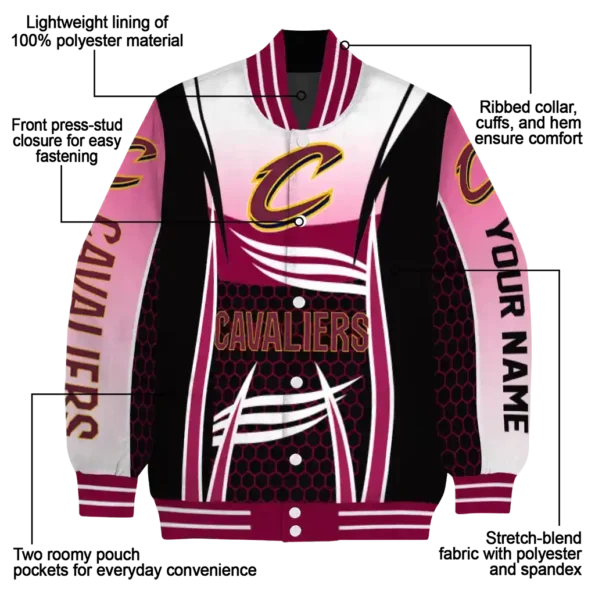 custom cleveland cavaliers mesh effect wine black varsity jacket new arrival.webp