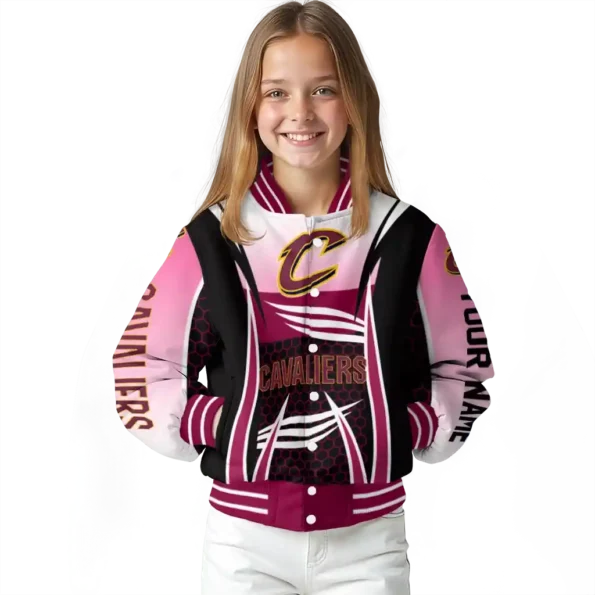 custom cleveland cavaliers mesh effect wine black varsity jacket top rated.webp
