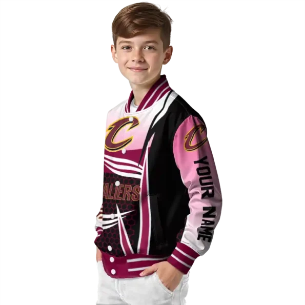 custom cleveland cavaliers mesh effect wine black varsity jacket trendy.webp