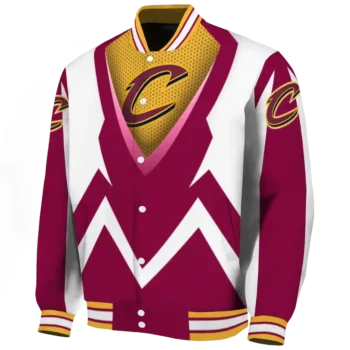 custom cleveland cavaliers v stripes wine white varsity jacket best selling.webp